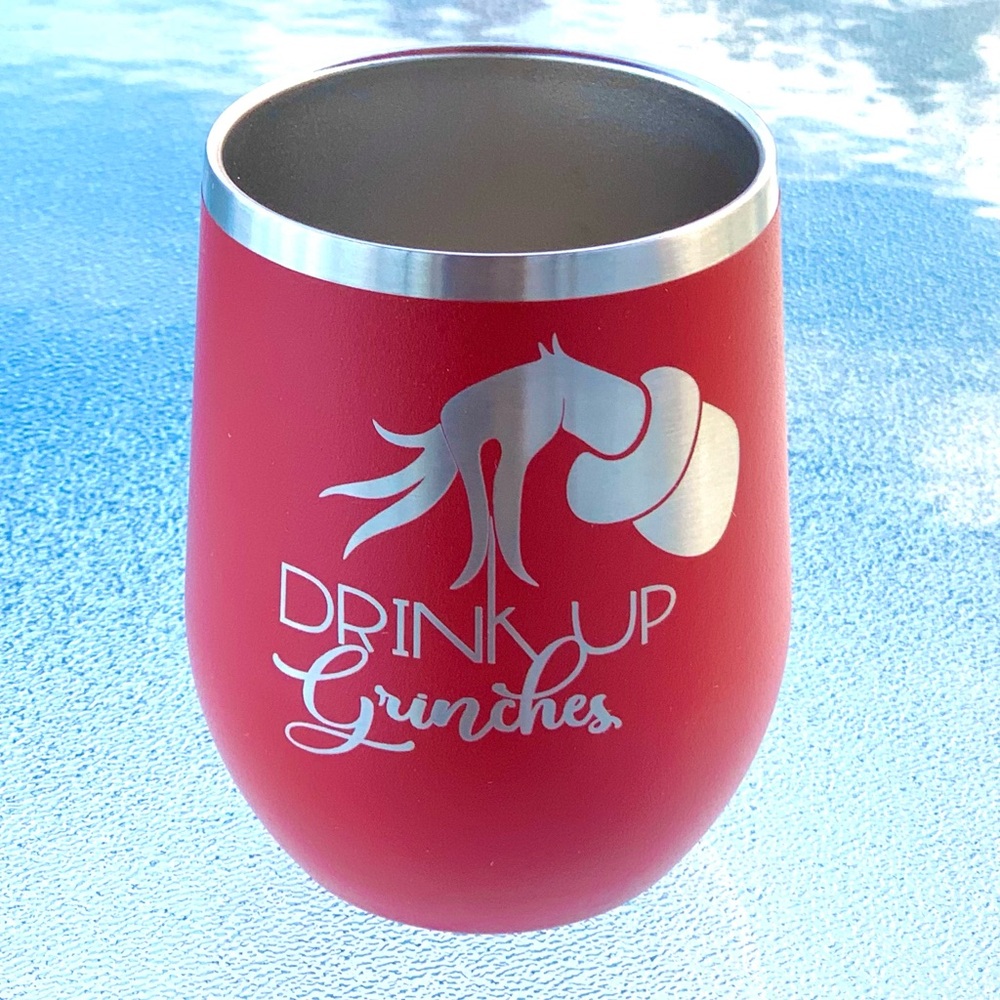 Drink Up Grinches Red Stainless Steel Stemless Wine Tumbler by Polar Camel